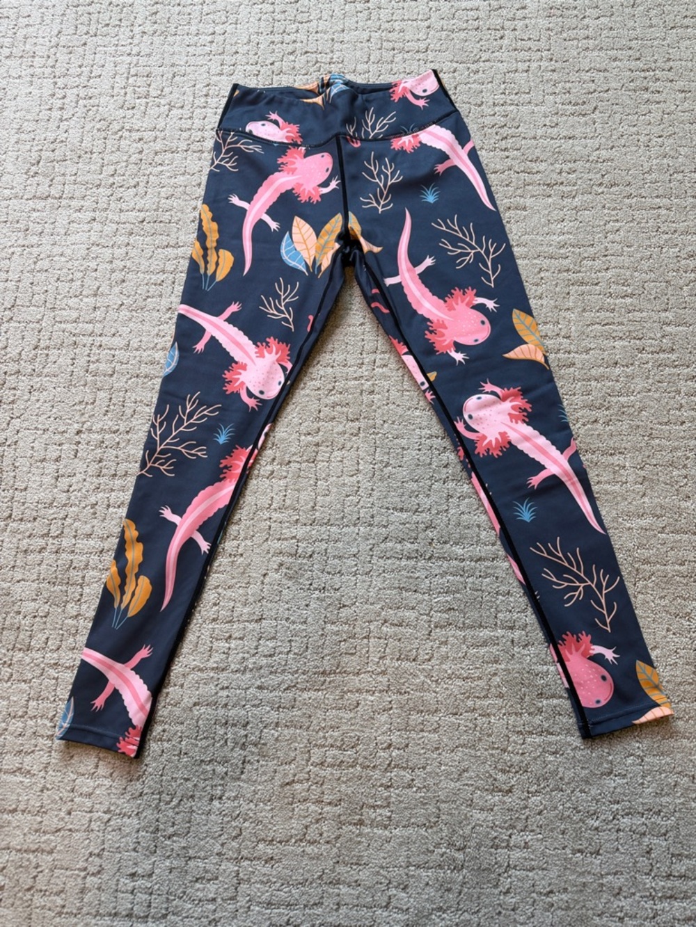 Pink Axolotl Print Leggings on Navy